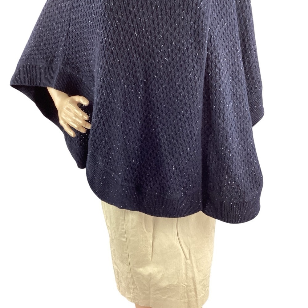 Talbots Navy Wool Blend Knit Poncho Sweater XS - Picture 3 of 6